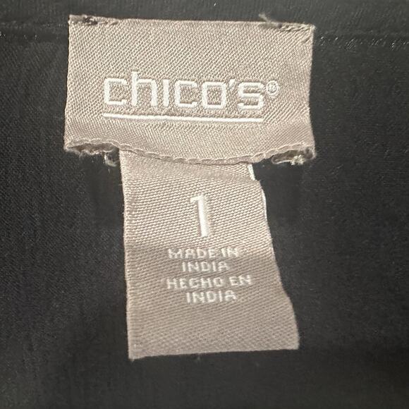 Chico's Open Front Cardigan Duster Black White Embroidered Detail size 1 Medium - Picture 5 of 6